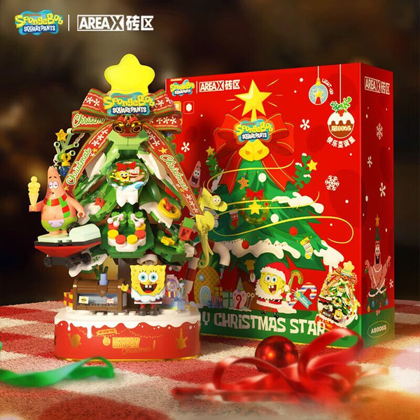 Heartwarming Gift - SpongeBob SquarePants Christmas Tree Building Blocks Music Box | Festive Assembly Toy & Holiday Decoration 🎄🎁🎵