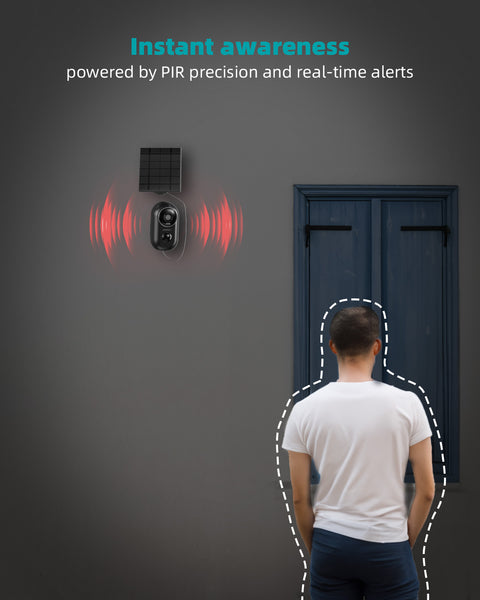 ZUMIMALL 2K FHD Night Vision Security Camera with Solar Panel(Black)-F5BK(Type C)