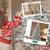 🎄9ft Realistic Flocked Artificial Spruce Christmas Tree with Easy Auto-Open Assembly Equipped with a Metal Base🎄