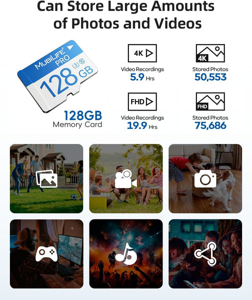 ❗MUBILIFE 128GB SD Card for Home Security Cameras with High Storage Capacity