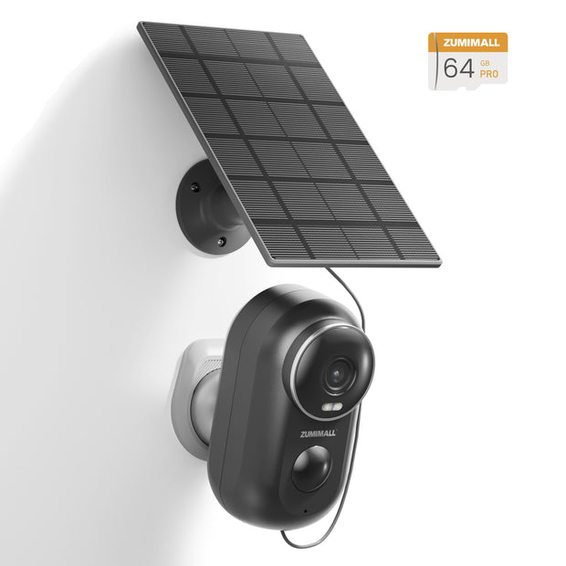 ZUMIMALL 2K FHD Night Vision Security Camera with Solar Panel(Black)-F5BK(Type C)