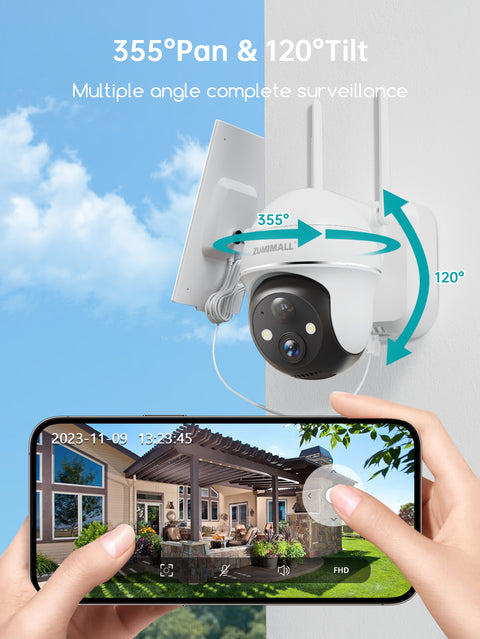 ZUMIMALL 2K 360° PTZ Battery Powered Wireless WiFi Security Cameras (GX2S)