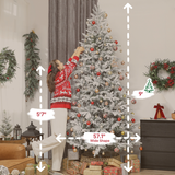 🎄9ft Realistic Flocked Artificial Spruce Christmas Tree with Easy Auto-Open Assembly Equipped with a Metal Base🎄