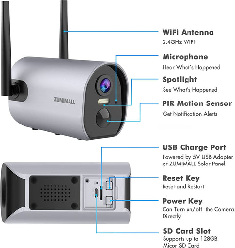Zumimall 2K Solar Powered Security Camera-GX1K(Tpye C)