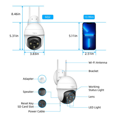 Tiejus New 5MP Outdoor 360°PTZ Wired WIFI Security  Camera-GQ2(5MP)
