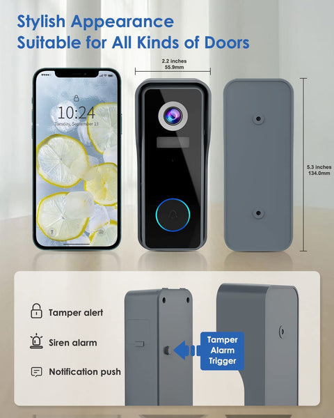 ZUMIMALL 2K FHD Wireless WiFi Video Doorbell Camera with Chime (J7)