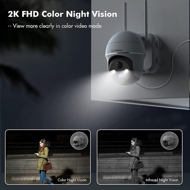 ZUMIMALL 2K 360° PTZ Solar Powered Security Cameras Wireless Outdoor(GX2K)
