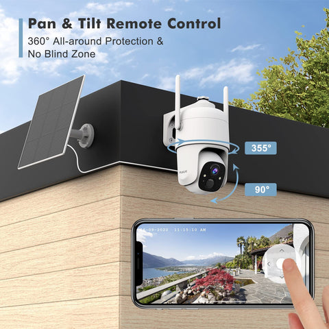 MUBILIFE Solar Security Camera, 360° PTZ Outdoor Camera Wireless(MD3K)