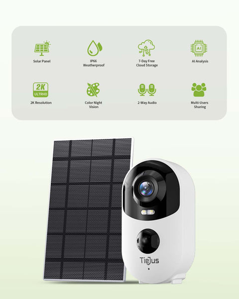 Tiejus 2K Wireless Outdoor Security Cameras with solar panel-Q6K(Type C)